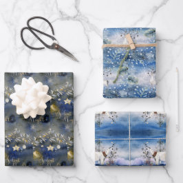 Blue Christmas Wrapping Paper Geschenkpapier Set