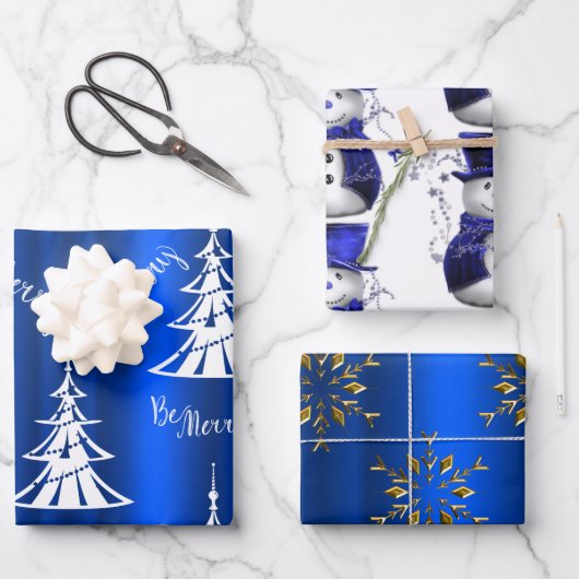 Blue Christmas Wrapping Paper Sheets Geschenkpapier Set (Vorderseite)