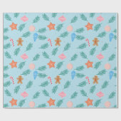 Blue Christmas Wrapping Paper with Ornaments Geschenkpapier (Flach)