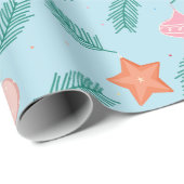Blue Christmas Wrapping Paper with Ornaments Geschenkpapier (Rolleneckpunkt)
