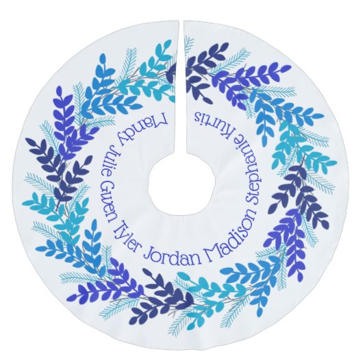 Blue Christmas Wreath Familiennamen Polyester Weihnachtsbaumdecke (Vorderseite)