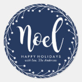 Blue Christmas Wreath Runder Aufkleber (Vorderseite)