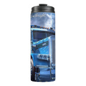Blue Chrome Semi Truck Stormy Sky Thermosbecher (Vorderseite)