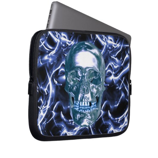 Blue Chrome Skull Laptop Sleeve (Vorne Rechts)