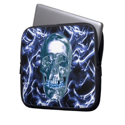 Blue Chrome Skull Laptop Sleeve (Vorderseite Links)