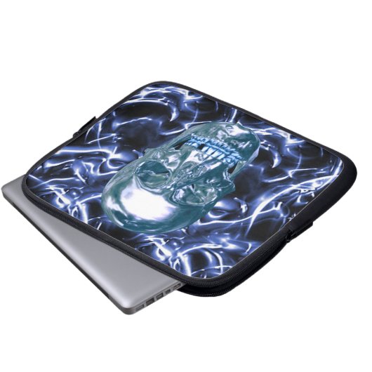 Blue Chrome Skull Laptop Sleeve (Vorne Knopf)