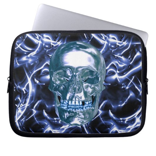 Blue Chrome Skull Laptop Sleeve (Vorderseite)