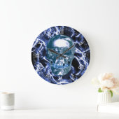 Blue Chrome Skull Roman Numerals Clock Große Wanduhr (Zuhause)