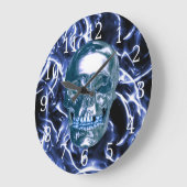 Blue Chrome Skull Round Clock Große Wanduhr (Winkel)