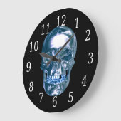 Blue Chrome Skull Round Clock Große Wanduhr (Winkel)