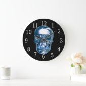 Blue Chrome Skull Round Clock Große Wanduhr (Zuhause)