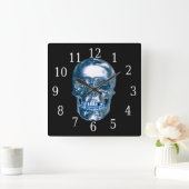 Blue Chrome Skull Square Uhr (Zuhause)