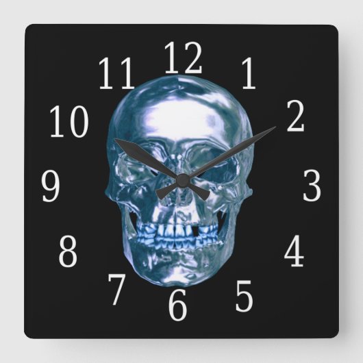 Blue Chrome Skull Square Uhr (Vorderseite)