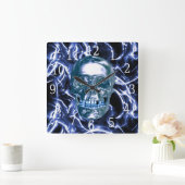 Blue Chrome Skull Square Uhr (Zuhause)