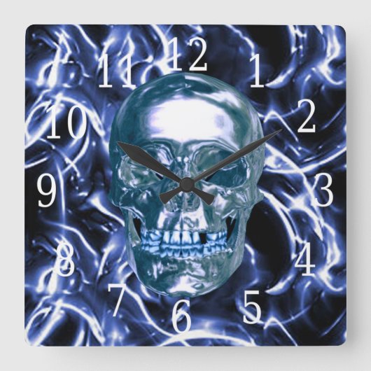Blue Chrome Skull Square Uhr (Vorderseite)