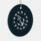 Blue Chrome Style Yacht Flag auf Grille Print Keramik Ornament (Rechts)