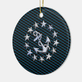 Blue Chrome Style Yacht Flag auf Grille Print Keramik Ornament (Links)