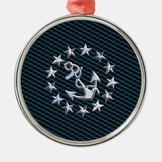 Blue Chrome Style Yacht Flag auf Grille Print Ornament Aus Metall (Vorne)