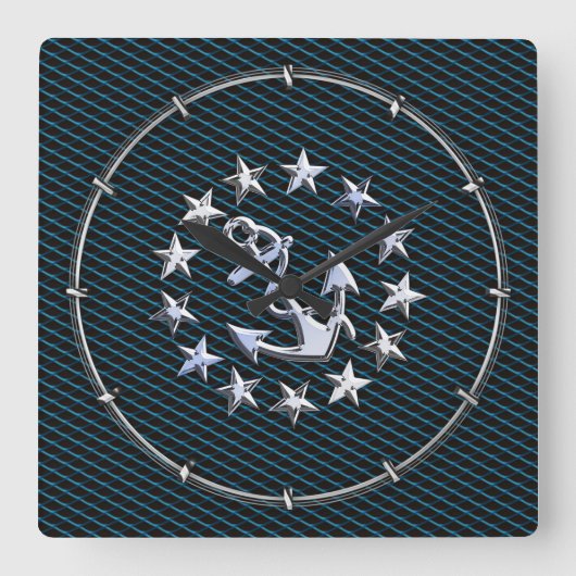 Blue Chrome Style Yacht Flag auf Grille Print Quadratische Wanduhr (Vorderseite)