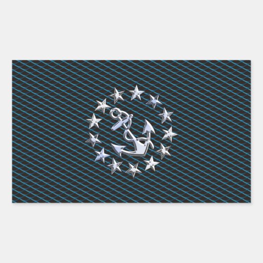 Blue Chrome Style Yacht Flag auf Grille Print Rechteckiger Aufkleber (Vorderseite)