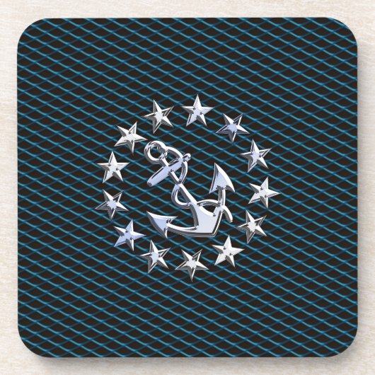 Blue Chrome Style Yacht Flag auf Grille Print Untersetzer (Vorderseite)