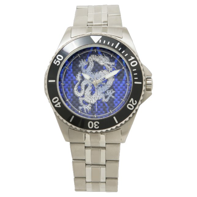 Blue Chrome wie Dragon Carbon Fibre Style Armbanduhr (Vorderseite)