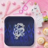 Blue Chrome wie Dragon Carbon Fibre Style Pappteller (Party)