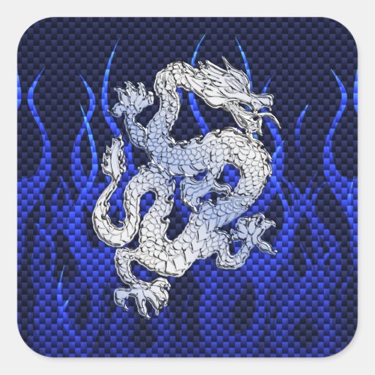 Blue Chrome wie Dragon Carbon Fibre Style Quadratischer Aufkleber (Vorderseite)