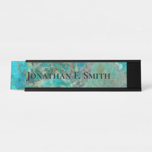 Blue Chrysocolla Mineral Stone Personalisiert Schreibtischnamensplakette (Vorderseite )