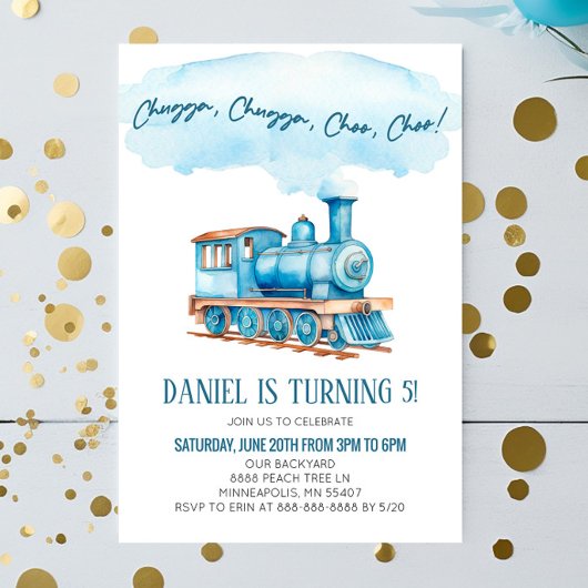 Blue Chugga Choo Choo Train Birthday Party Einladung