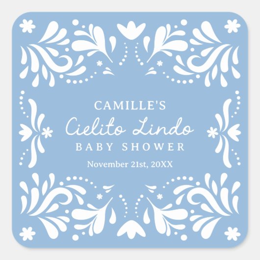 Blue Cielito Lindo Boy Baby Shower Quadratischer Aufkleber (Vorderseite)