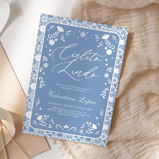 Blue Cielito Lindo Talavera Baby Shower Einladung