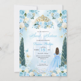 Blue Cinderella Fairytale Princess 16 . Geburtstag Einladung