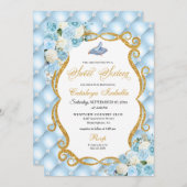 Blue Cinderella Glass Shoe Princess 16 . Geburtsta Einladung (Vorne/Hinten)