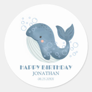 Blue Circle Bubble Niedlich Whale Happy Birthday Runder Aufkleber