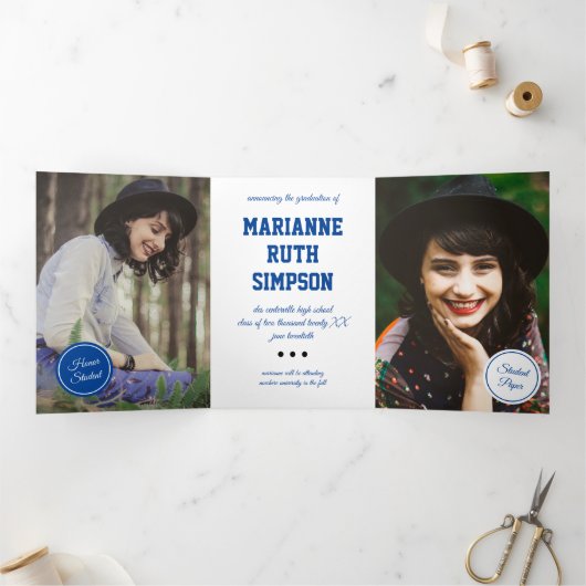 Blue Circles 5-Foto-Abschluss Dreifach Gefaltete Einladung (Innenseite)