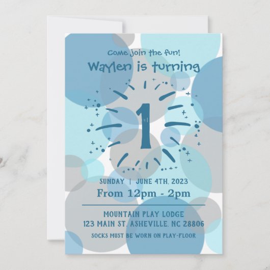 Blue Circles Birthday Boy Einladung (Vorderseite)