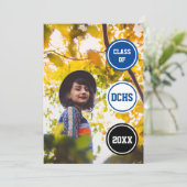 Blue Circles Foto Abschluss Einladung (Stehend Vorderseite)