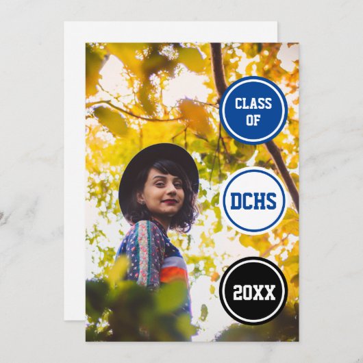 Blue Circles Foto Abschluss Einladung (Vorne/Hinten)