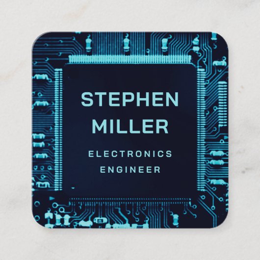 Blue Circuit Board QR Code Electronics Engineer Quadratische Visitenkarte (Vorderseite)