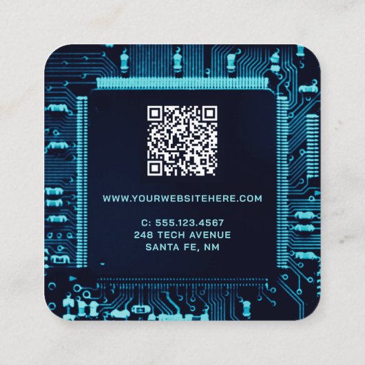 Blue Circuit Board QR Code Electronics Engineer Quadratische Visitenkarte (Rückseite)