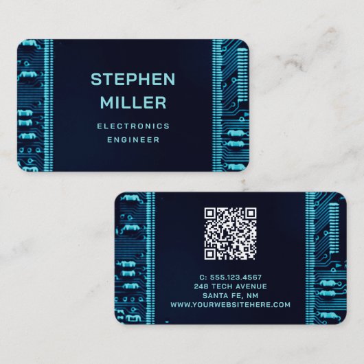 Blue Circuit Board QR Code Electronics Engineer Visitenkarte (Vorne/Hinten)