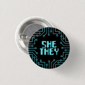 Blue Circuit Board Sie/Sie Pronouns Button (Vorne & Hinten)
