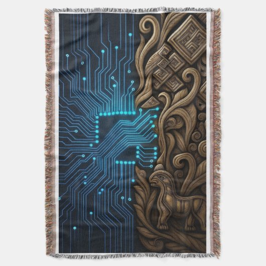 Blue Circuitry on Tribal Wood Decke (Vorderseite Vertikal)