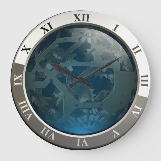 Blue Circuits & Gears Custom Große Wanduhr (Vorderseite)