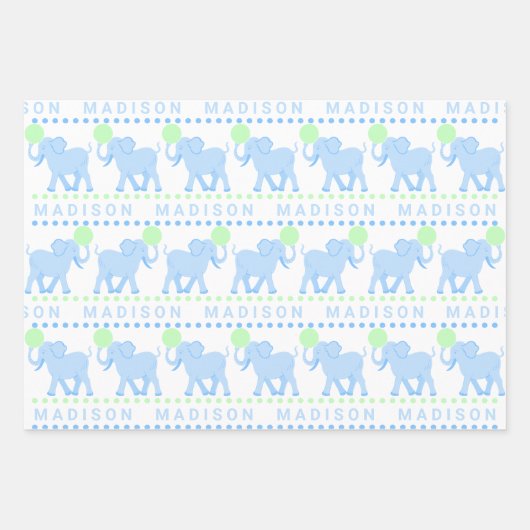 Blue Circus Niedlich Elephant Baby Dusche oder Geb Geschenkpapier Set (Vorderseite 3)