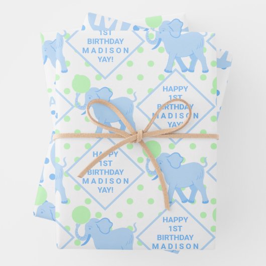 Blue Circus Niedlich Elephant Baby Dusche oder Geb Geschenkpapier Set (Beispiel)