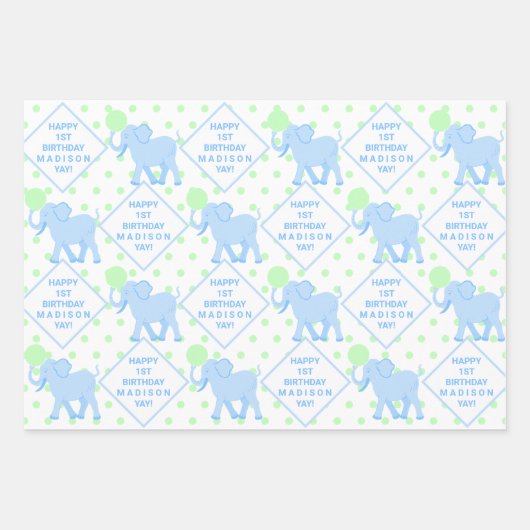 Blue Circus Niedlich Elephant Baby Dusche oder Geb Geschenkpapier Set (Vorderseite)