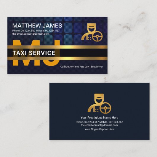 Blue City Block Gold Chauffeur Monogram Visitenkarte (Vorne/Hinten)