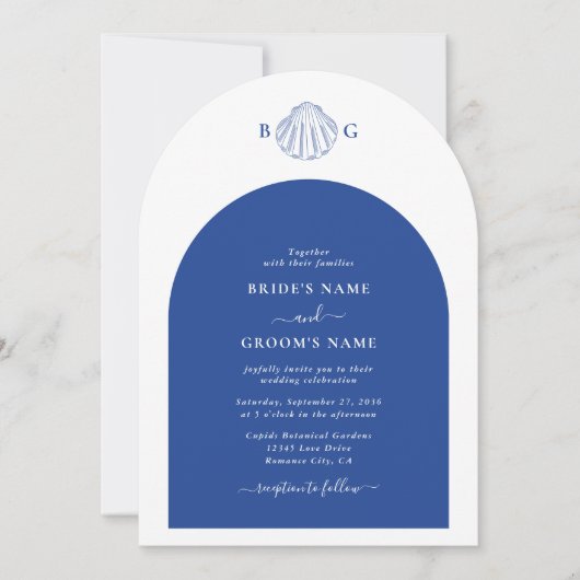 Blue Clam Seashells Coastal Seaside Beach Wedding Einladung (Vorderseite)